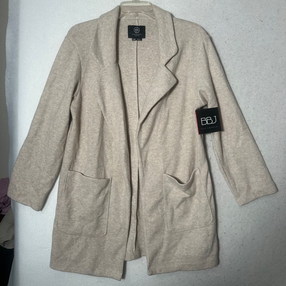 Boom Boom Jeans BBJ Los Angeles Oatmeal Knit Open Front Blazer Cardigan M